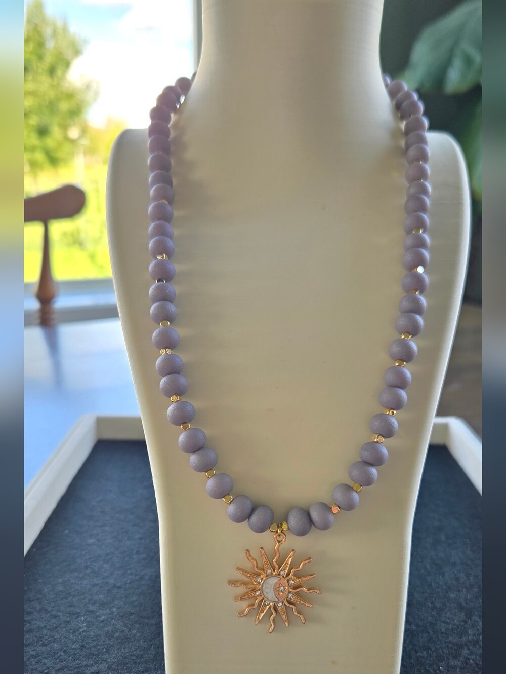 Handmade Lavender Glass Beaded Sun Pendant Necklace